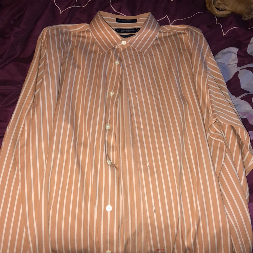 Orange and white button down